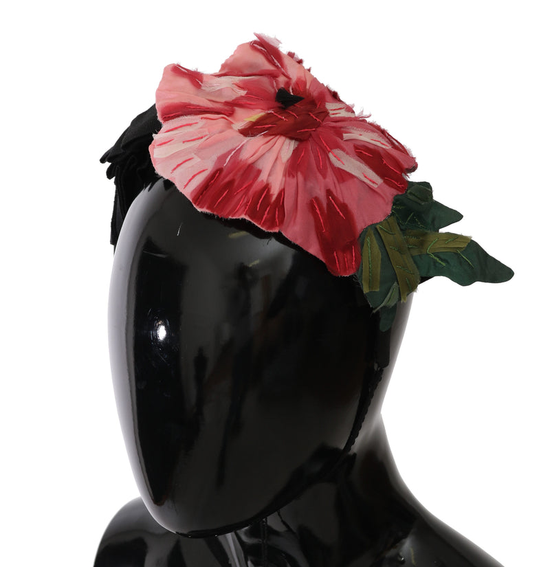 Red Rose Silk Black Bow Floral Headband