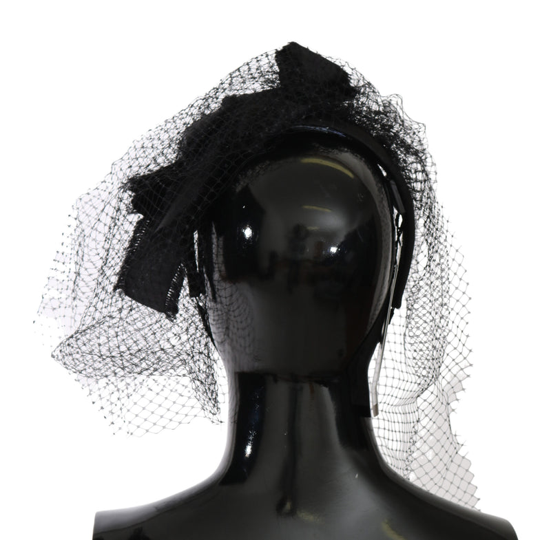 Black Silk Blend Netted Bow Hair Headband