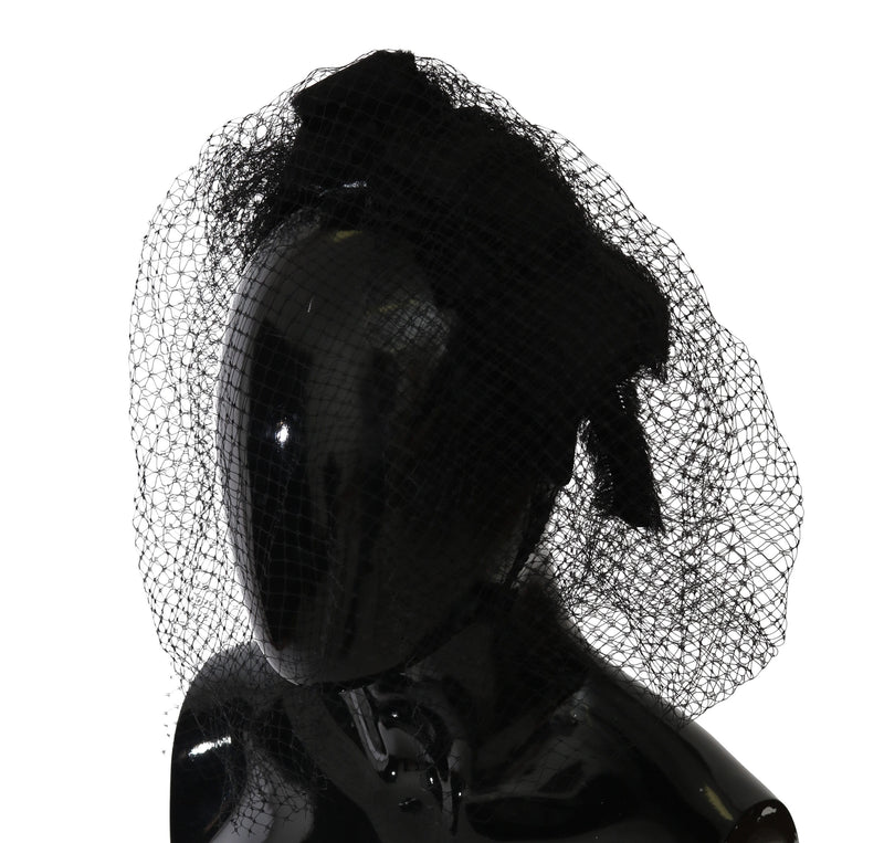 Black Silk Blend Netted Bow Hair Headband