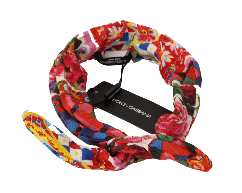 Red Cotton Silk Rose Carretto Print Headwrap