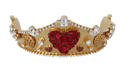 Gold Brass Red Crystal Heart Head Tiara Crown