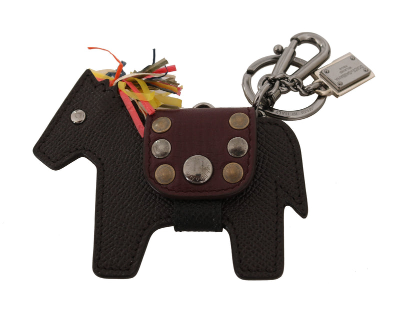Brown Horse Pony Studded Keyring Leather Keychain