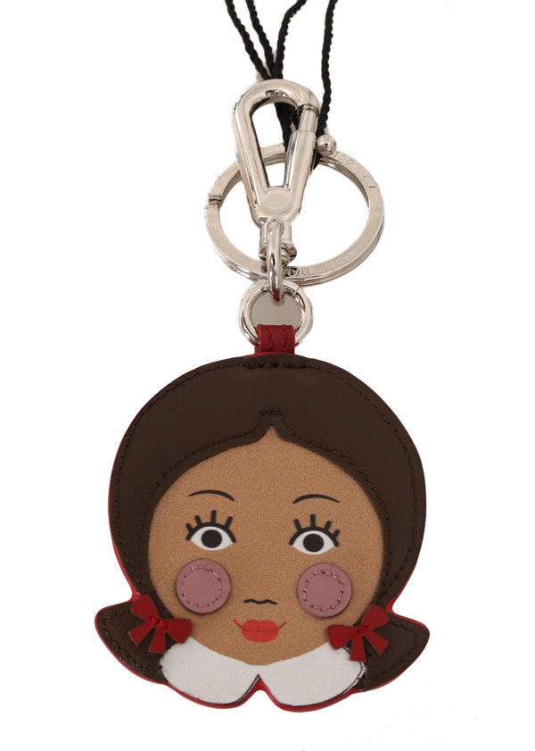 Brown Doll Applique Clasp Keyring Leather Keychain