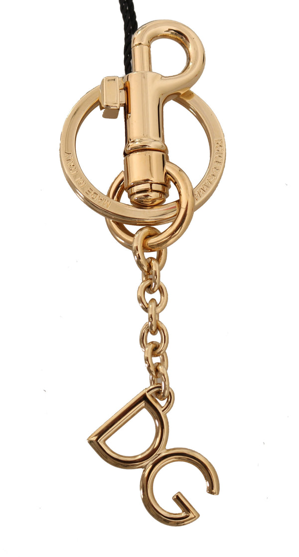 Leather Gold DG Logo Chain Clasp Keyring Keychain