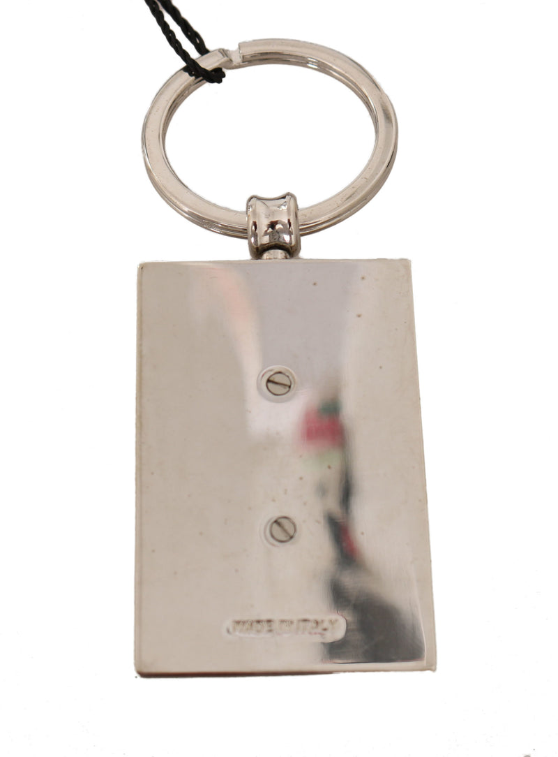 Green Dauphine Leather Silver Logo Keyring Keychain