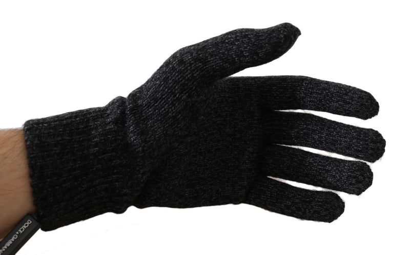 Gray Black Wool Knitted Wrist Mittens Gloves