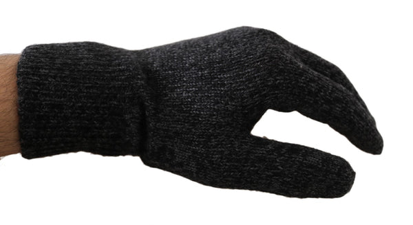 Gray Black Wool Knitted Wrist Mittens Gloves