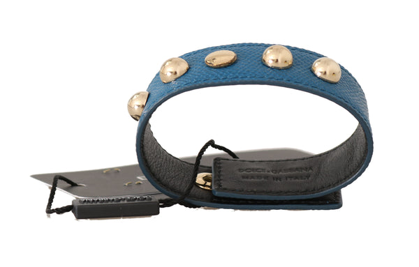 Blue Dauphine Leather Chain Gold Studs Bracelet