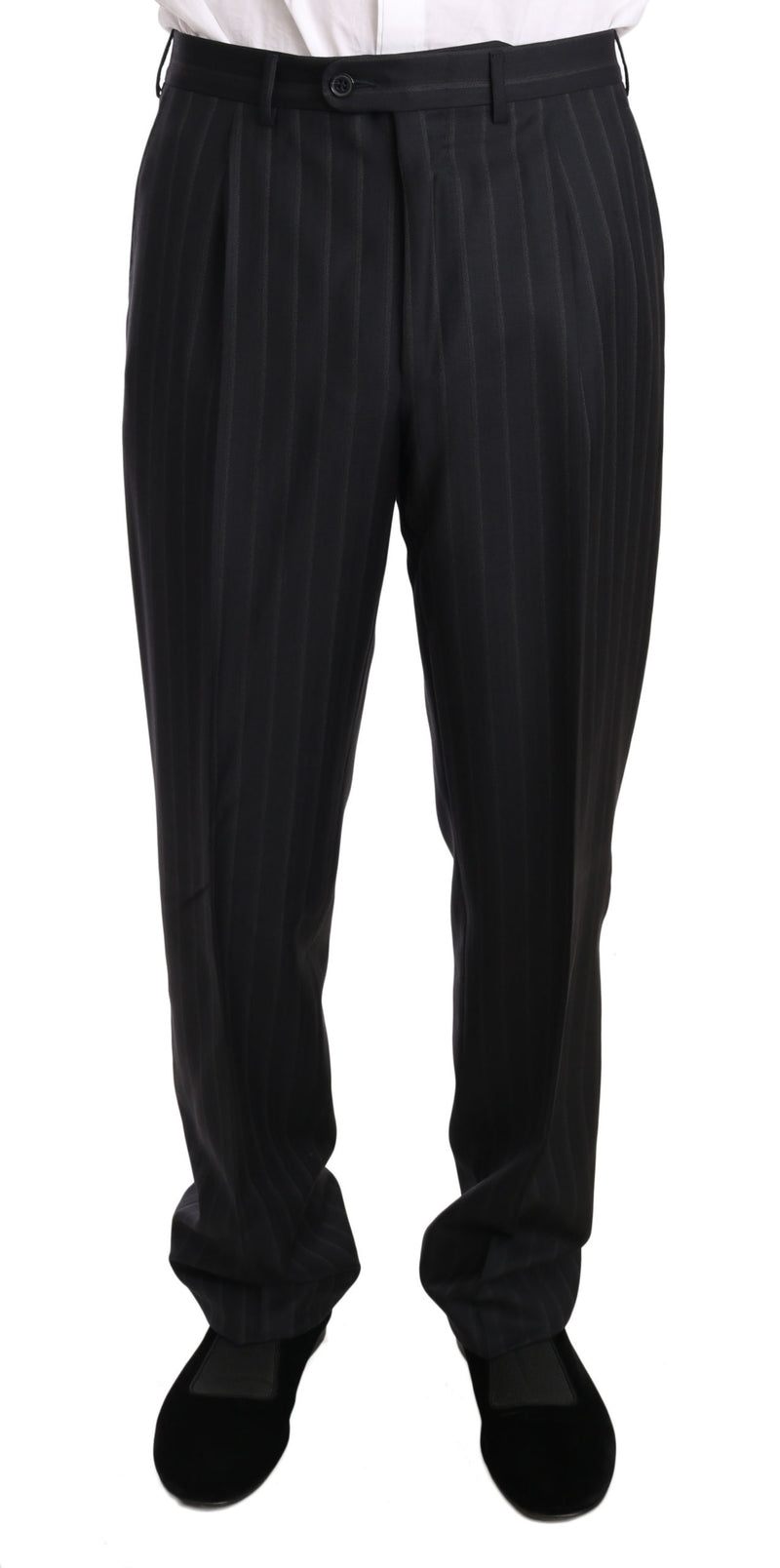 Dark Gray Two Piece 3 Button Wool Striped Suit