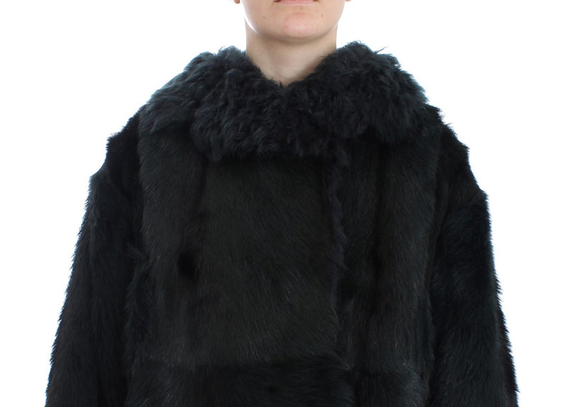 Black Goat Fur Shearling Long Jacket Coat