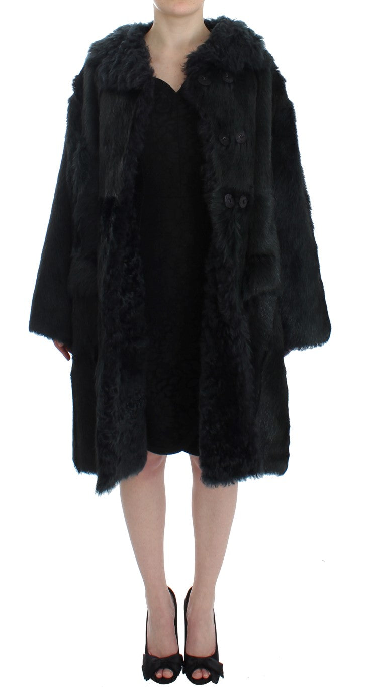 Black Goat Fur Shearling Long Jacket Coat