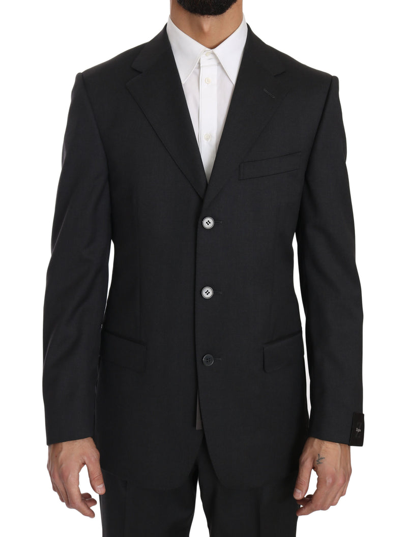 Dark Gray Two Piece 3 Button Wool Suit