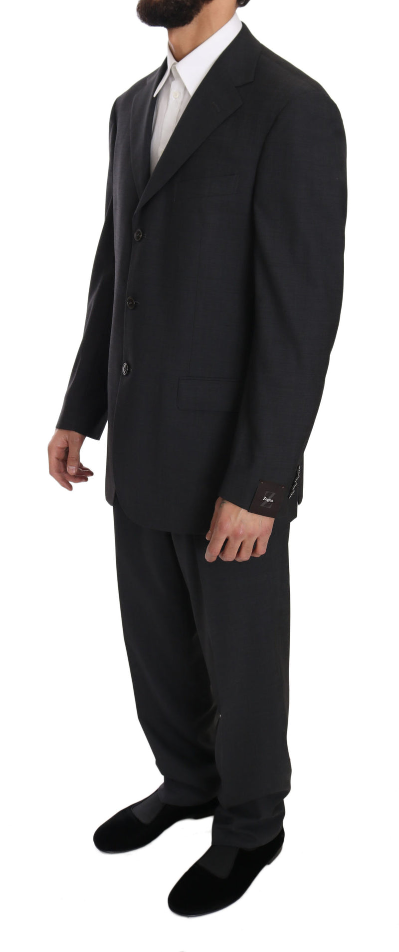 Solid Gray Two Piece 3 Button Wool Suit