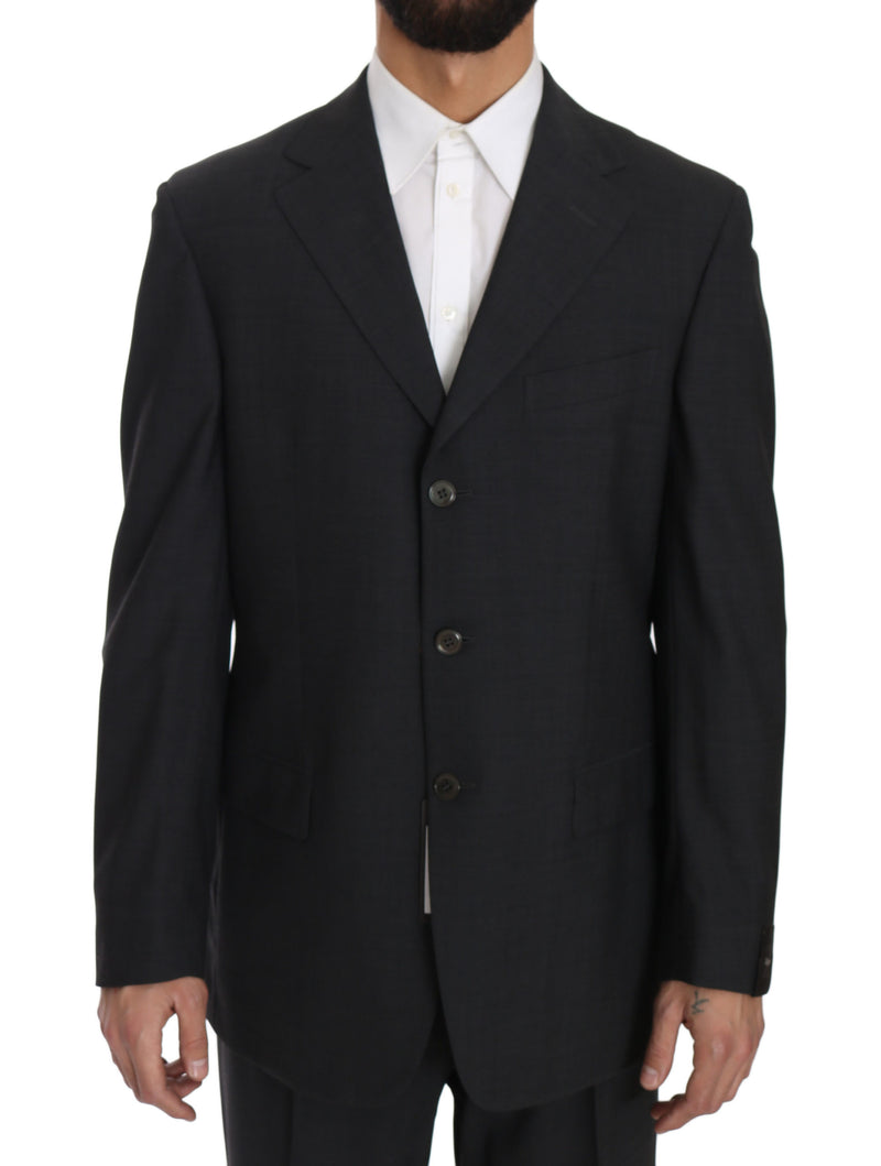 Solid Gray Two Piece 3 Button Wool Suit