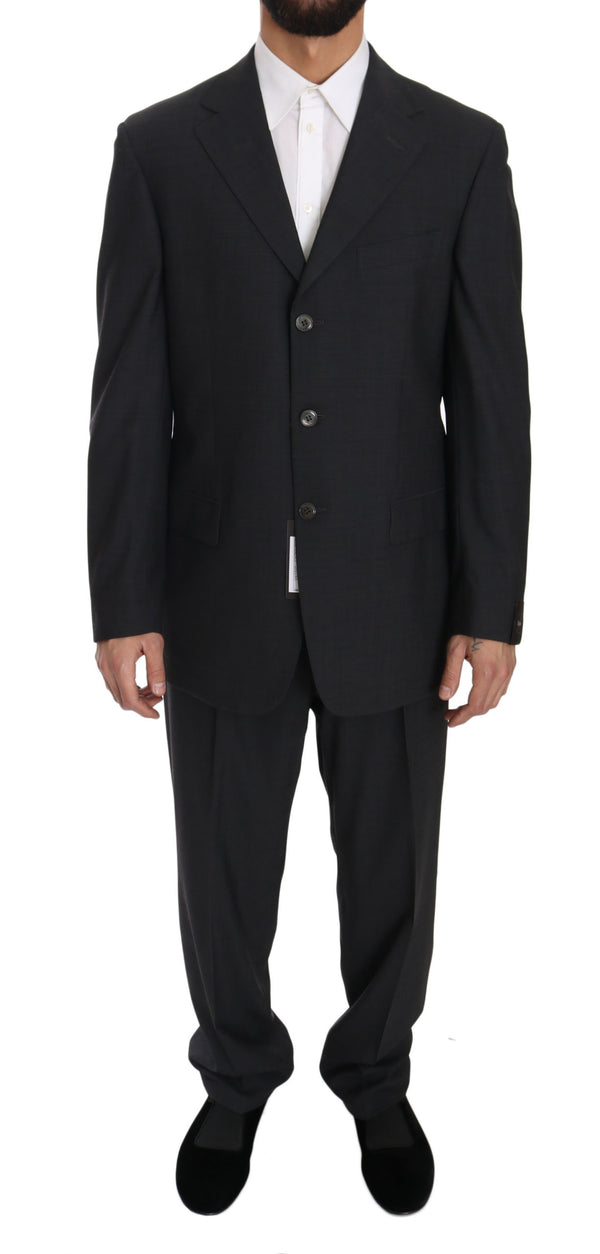 Solid Gray Two Piece 3 Button Wool Suit