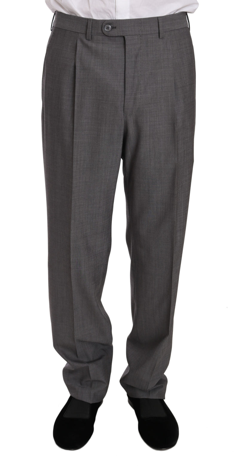 Solid Gray Two Piece 3 Button Wool Suit
