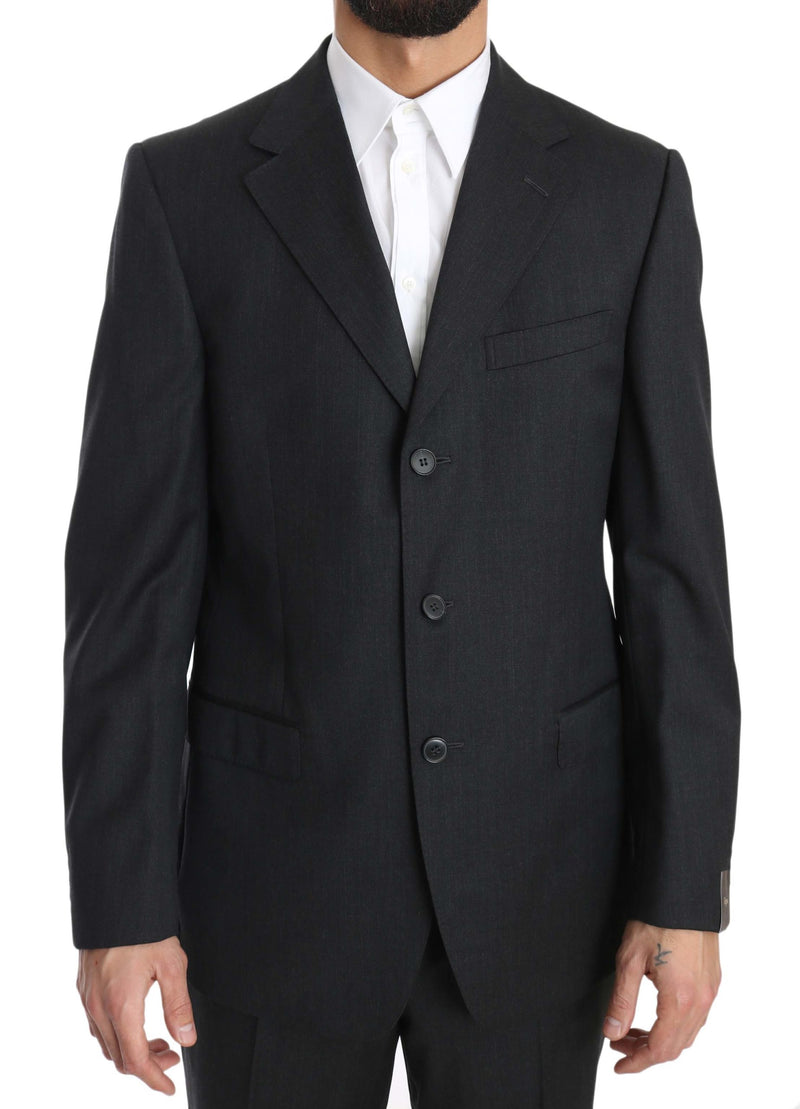 Solid Dark Gray Two Piece 3 Button Wool Suit