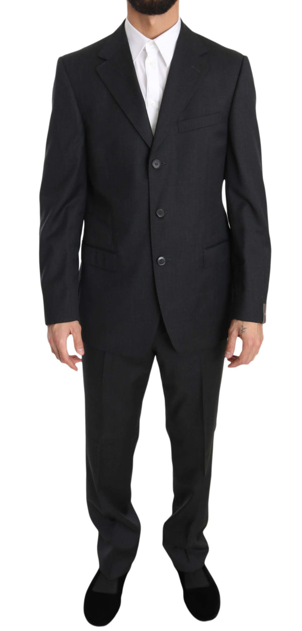 Solid Dark Gray Two Piece 3 Button Wool Suit