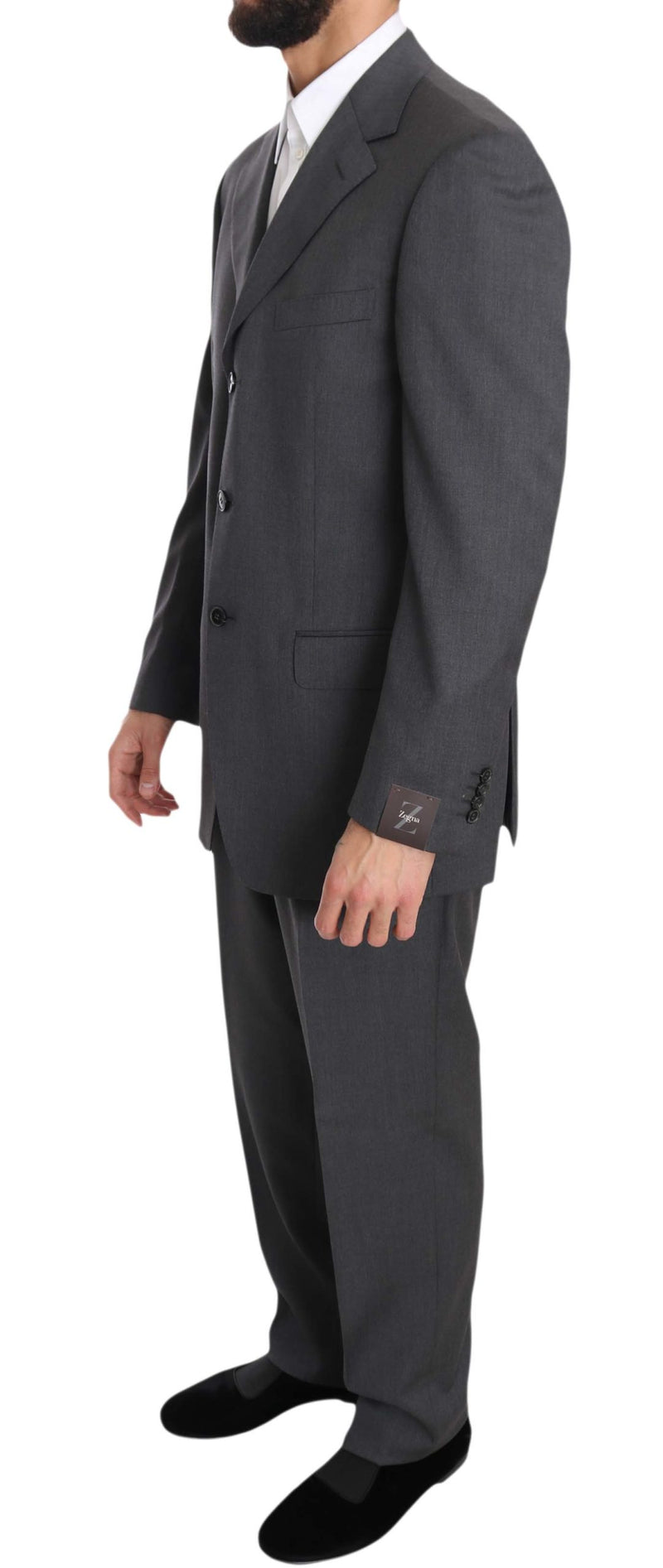 Gray Solid Two Piece 3 Button Wool Suit