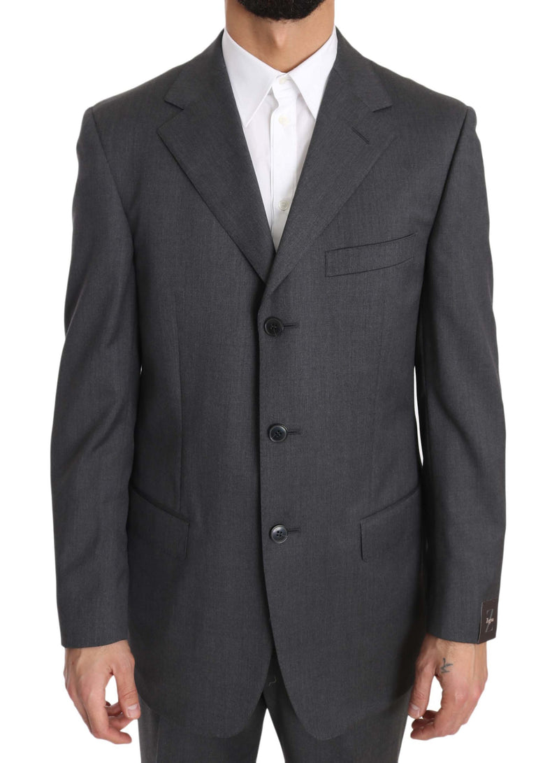 Gray Solid Two Piece 3 Button Wool Suit