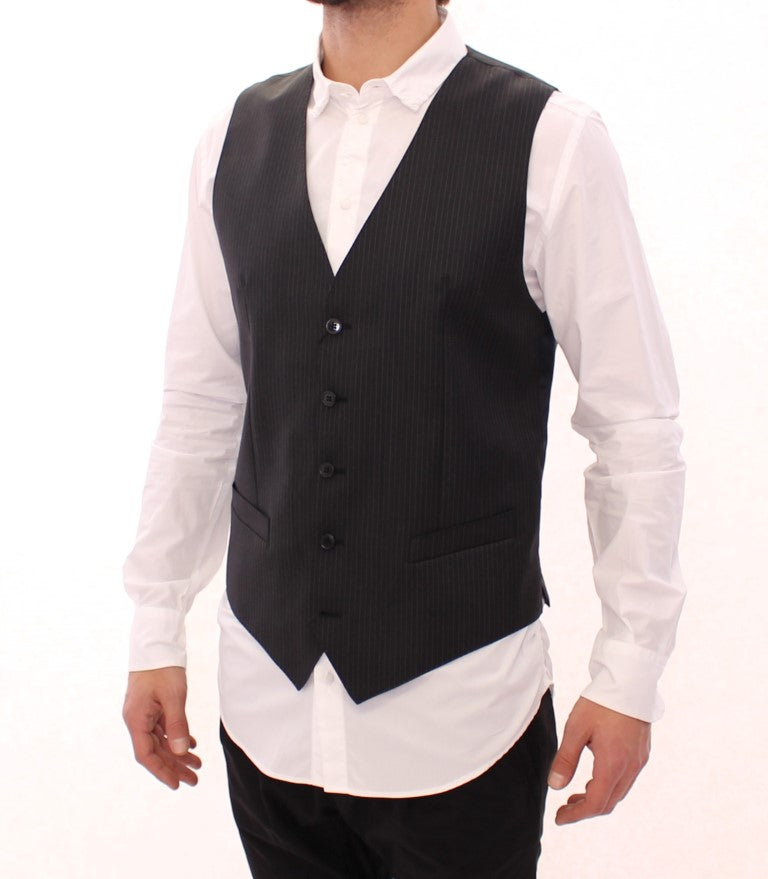 Gray Striped Wool Single Breasted Vest