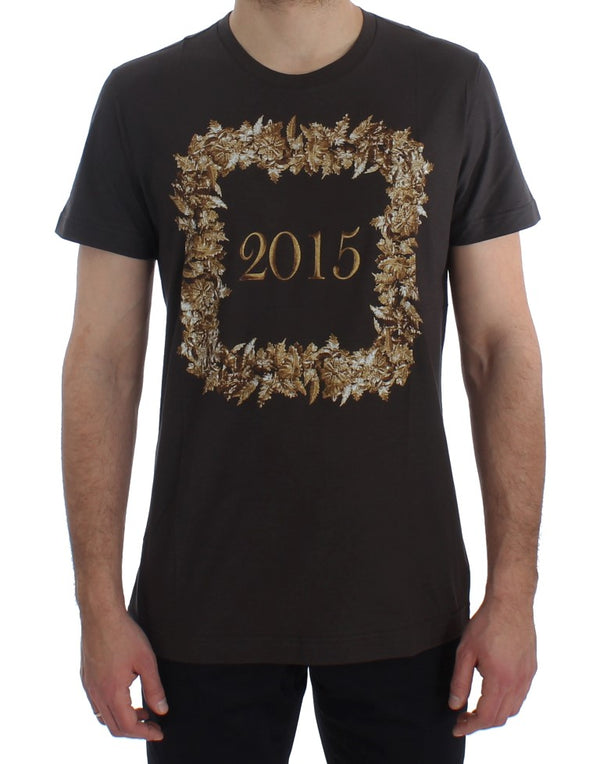 Crewneck 2015 Motive Print Dark Gray Cotton T-shirt