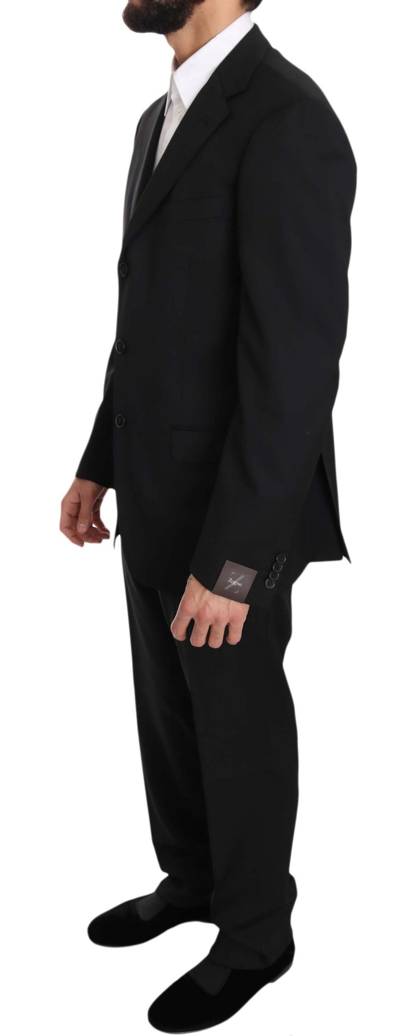 Black Two Piece 3 Button Wool Suit