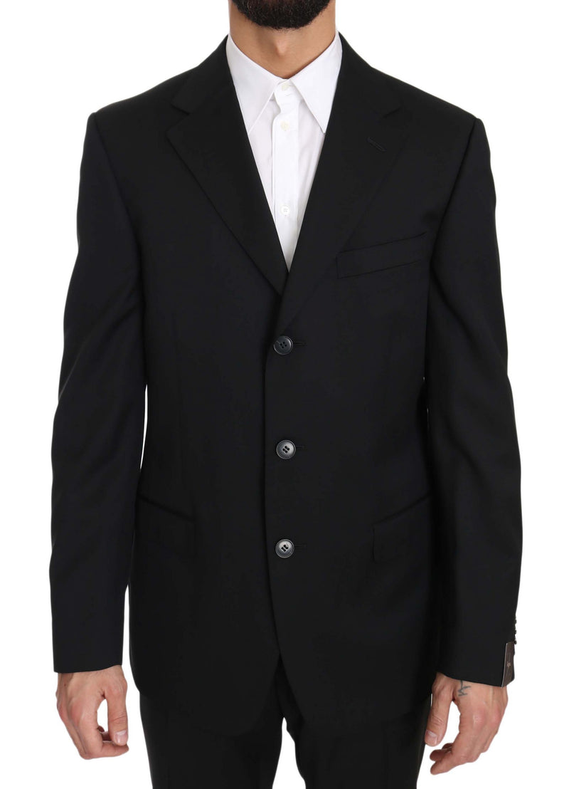 Black Two Piece 3 Button Wool Suit