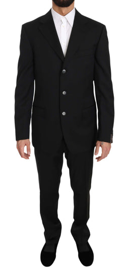 Black Two Piece 3 Button Wool Suit