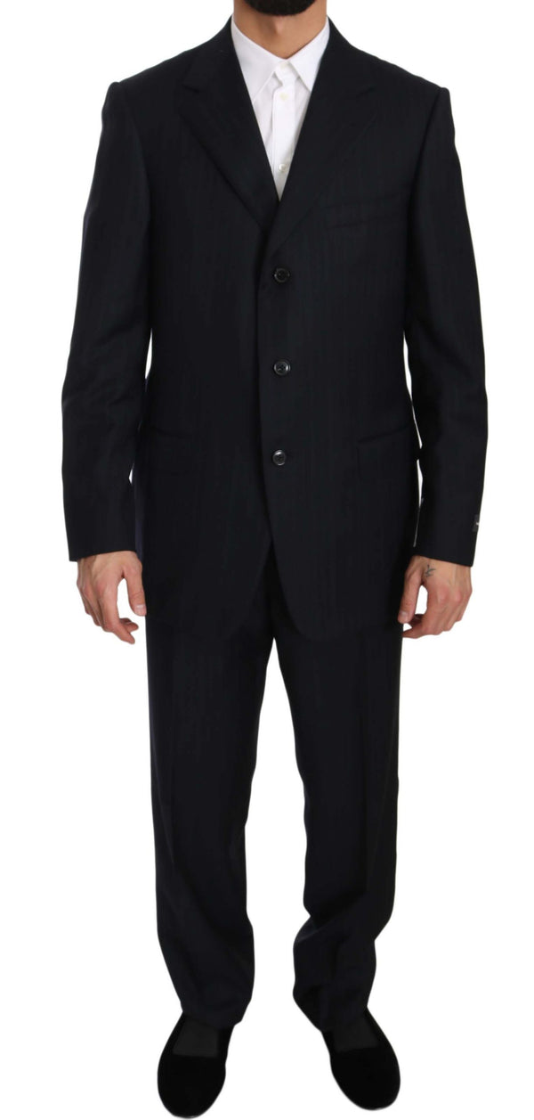 Black Stripe Two Piece 3 Button Wool Suit