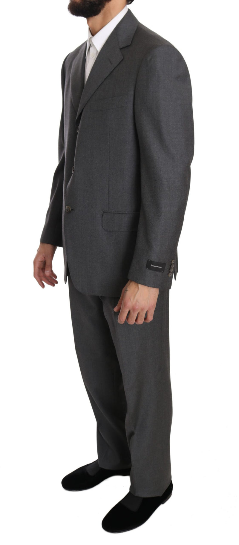 Gray Solid 2 Piece 3 Button Wool Suit