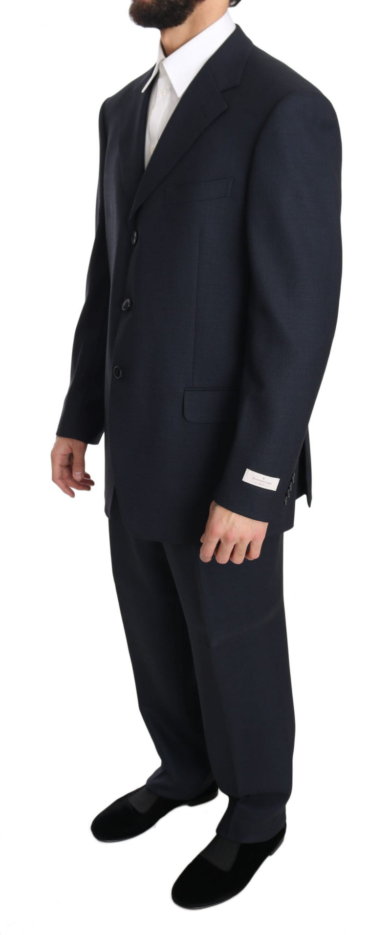 Blue Solid 2 Piece 3 Button Wool Suit