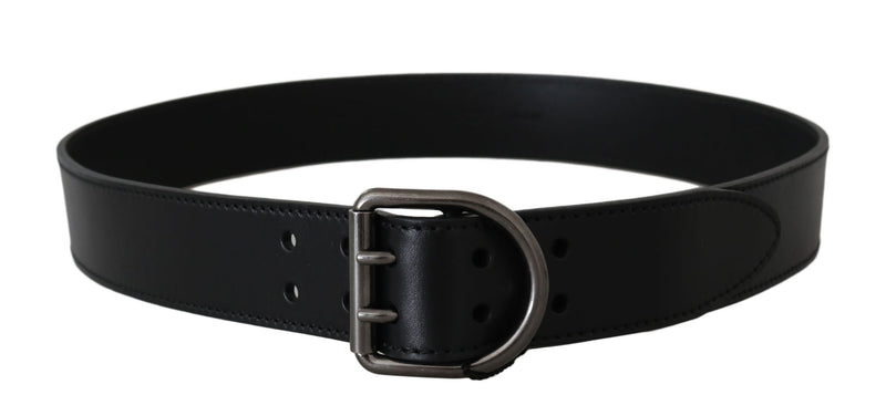 Black Leather Silver Buckle Wide mens Belt