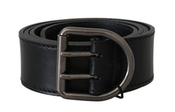 Black Leather Silver Buckle Wide mens Belt