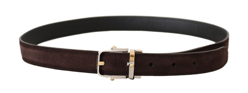 Brown Suede Leather Gold Silver Buckle Belt