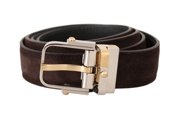 Brown Suede Leather Gold Silver Buckle Belt