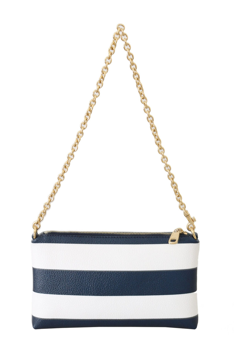 Blue White Striped Cross Body Microbag Clutch Bag