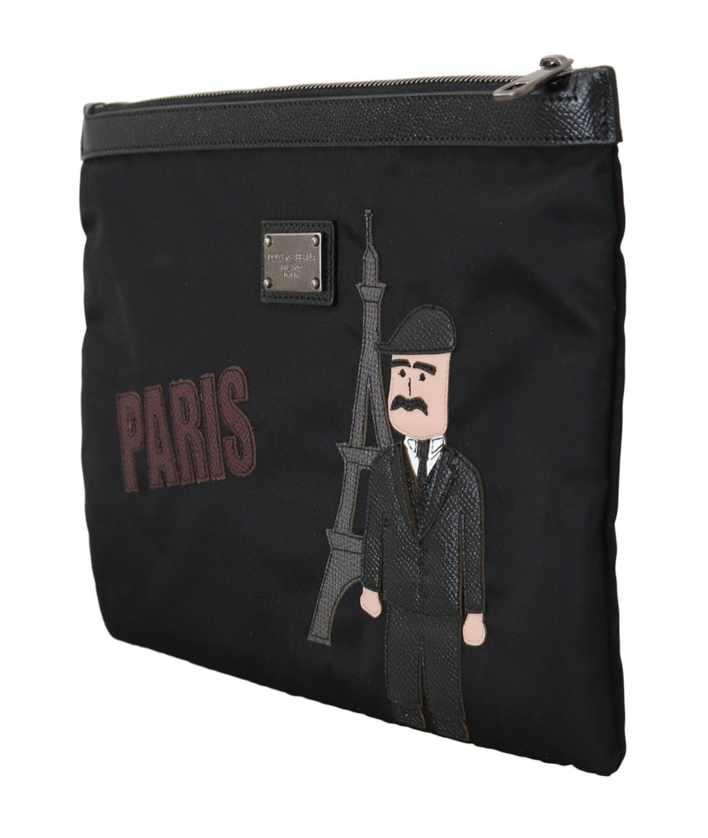 Black PARIS #dgfamily Canvas Leather Bag