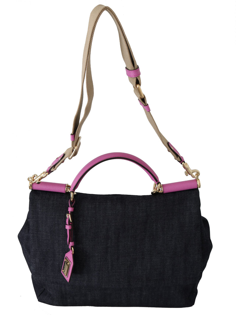 Blue and pink Denim Canvas Hand Shoulder Bag