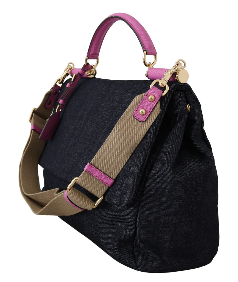 Blue and pink Denim Canvas Hand Shoulder Bag