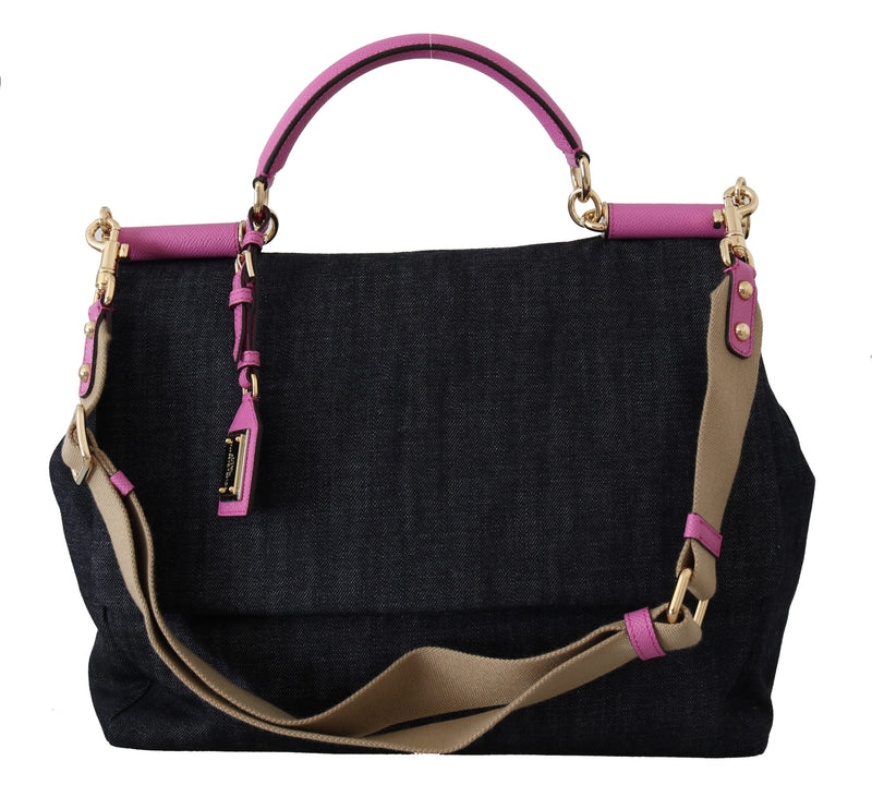 Blue and pink Denim Canvas Hand Shoulder Bag