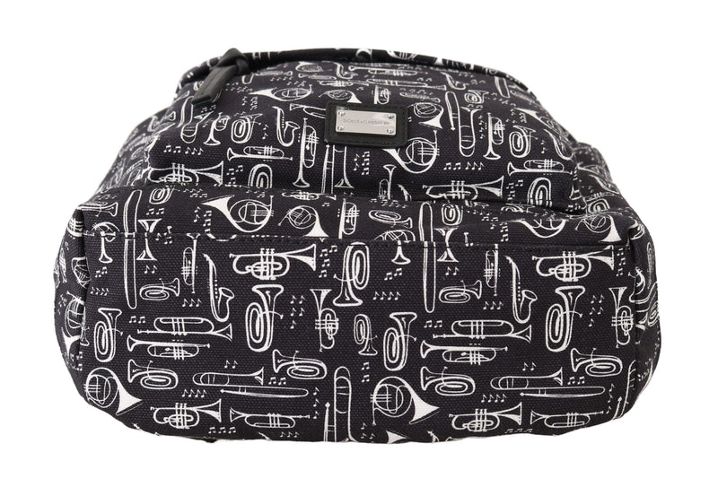 Blue Canvas Instrument Motive Print Mens Bag