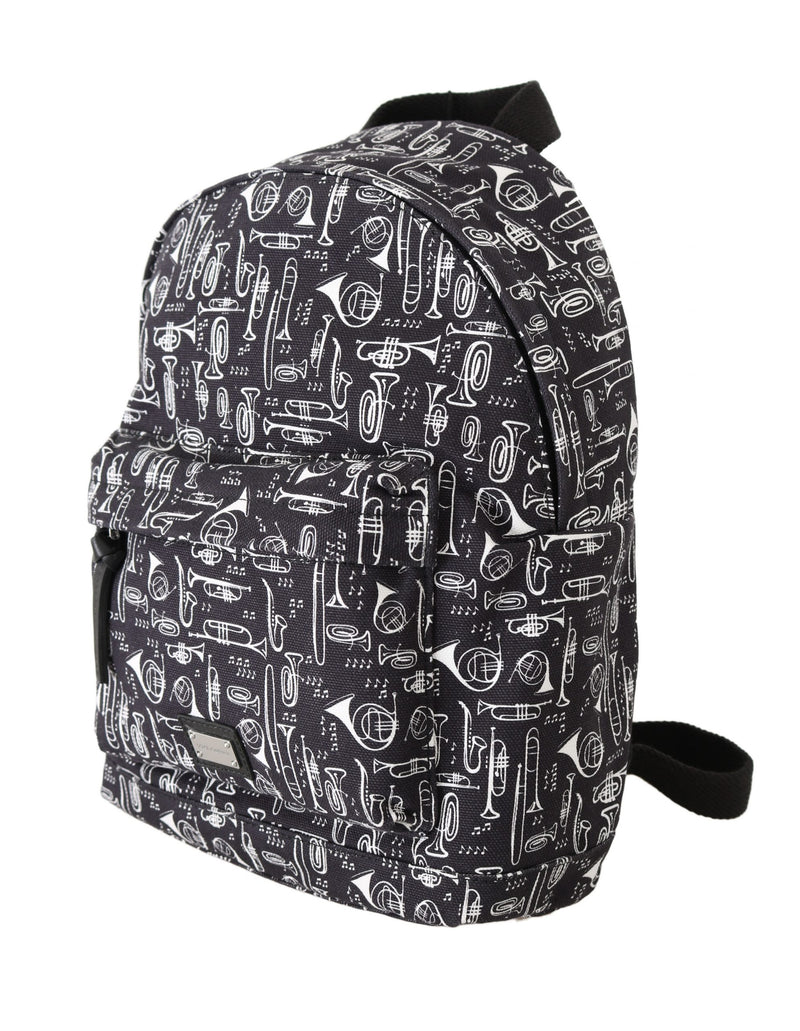 Blue Canvas Instrument Motive Print Mens Bag