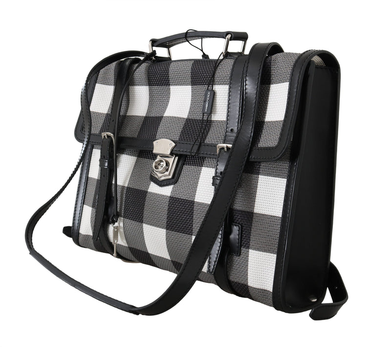 Black White Mesh Leather Laptop Mens Bag