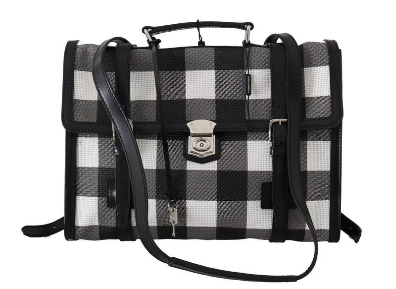 Black White Mesh Leather Laptop Mens Bag