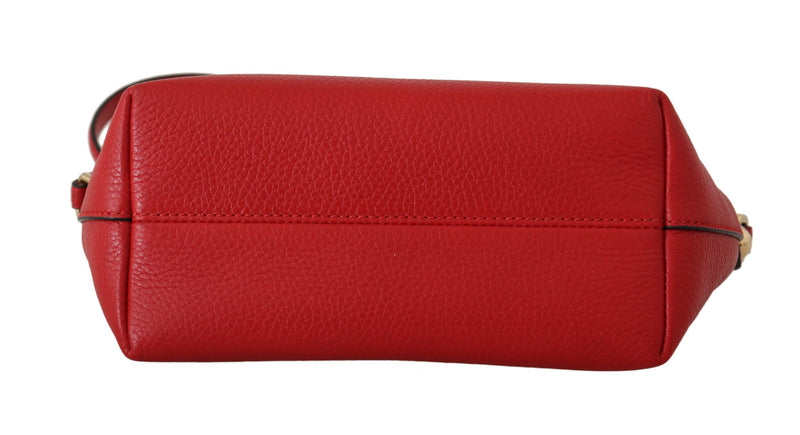 Red Leather Hand Shoulder Shopping Tote Bag
