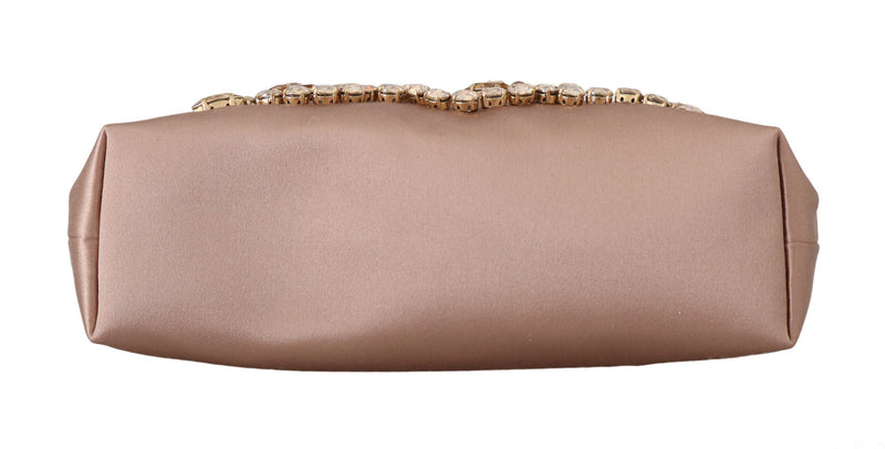 VANDA Beige Silk Snakeskin Crystal Clutch bag