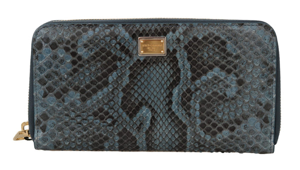 Blue Python Snakeskin Long Continental Clutch Wallet