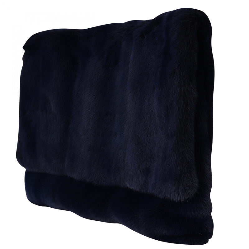 Blue Leather Mink Fur Clutch Handbag