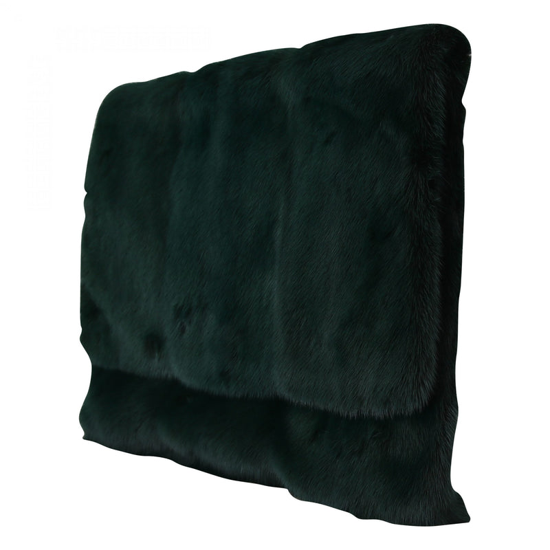 Green Leather Mink Fur Clutch Handbag